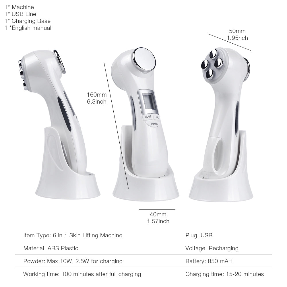 6-in-1 skin lifter device dimensions and design